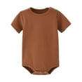 thumbnail image 2 of LIIPEE Girls Boys Onesie Summer Soft Solid Color Round Neck Short Sleeve Bodysuit Kids Cozy Sleepwear One-Pieces,Brown,0-3 Months, 2 of 4