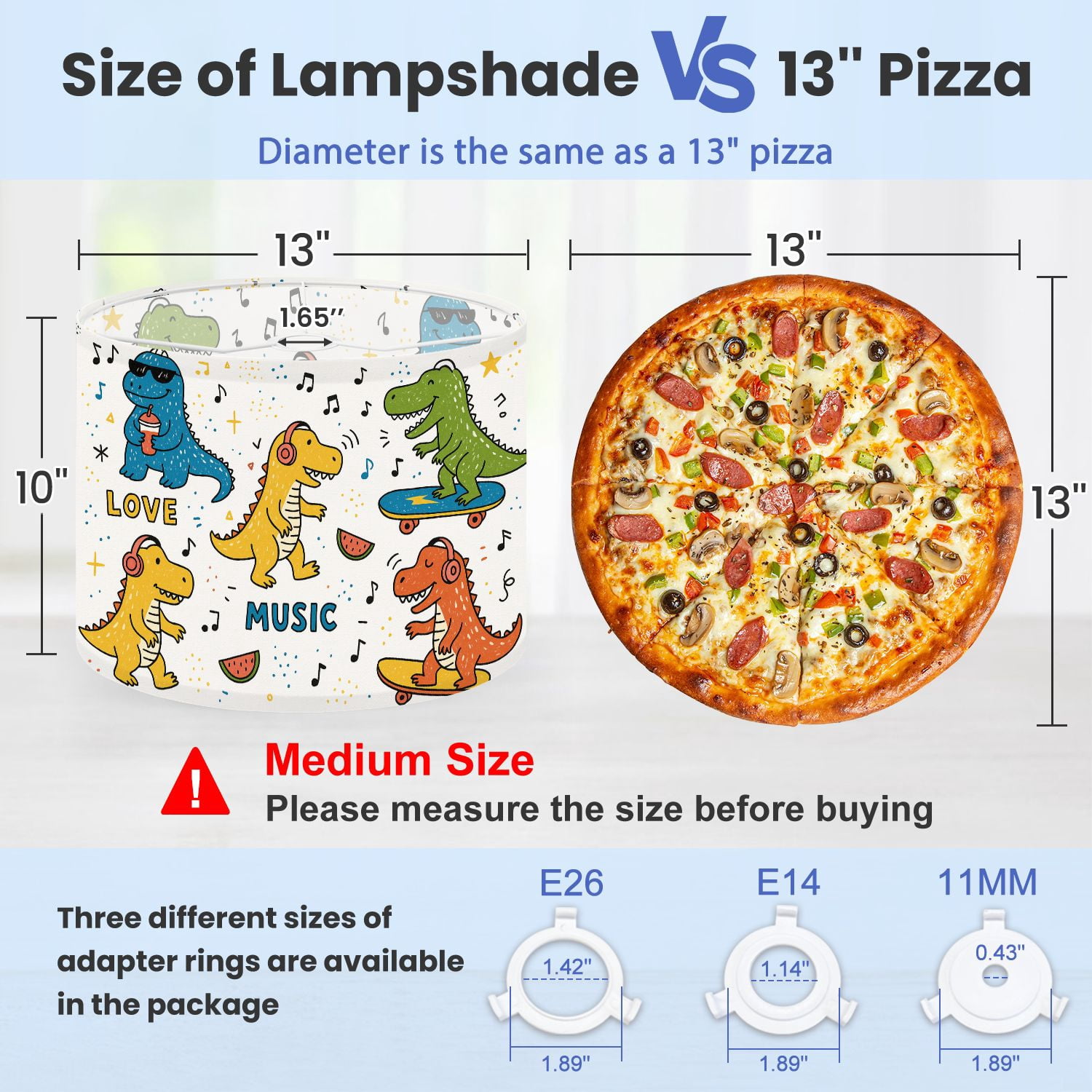 Lampshades 2 Pack Music Lover Dinosaur Seamless for kids fashion Childish Cute 13"x13"x10" Light Shade for Table Lamps Floor Lamps Drum Lamp Shades Lampshade Replacement Easy Assembly