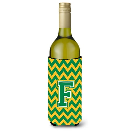 

Carolines Treasures CJ1059-FLITERK Letter F Chevron Green and Gold Wine Bottle Beverage Insulator Hugger Wine Bottle