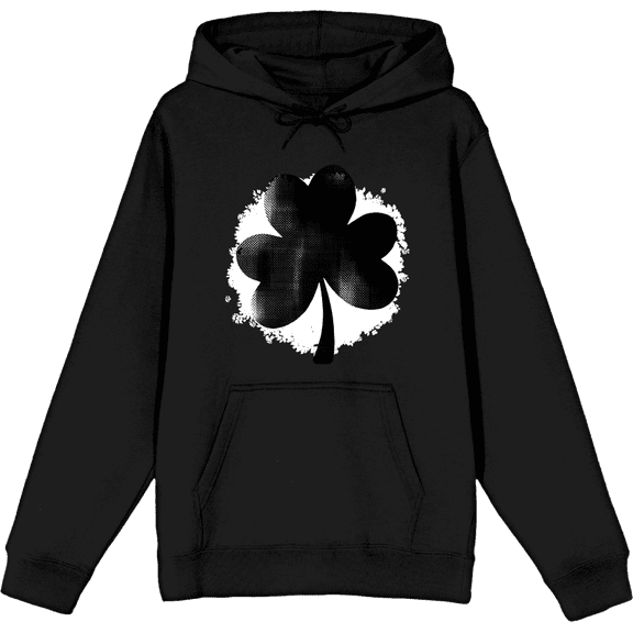 St. Patrick's Clover Long Sleeve Adult Hooded Sweatshirt-Medium-Black