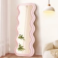 thumbnail image 2 of YOSHOOT Wavy Mirror Full Length,63"x24" Floor Tall Body Mirror,Irregular Big Long Mirror,Dressing Mirror for Bedroom Living Room,Leaning Against Wall,Flannel Wrapped Wooden Frame,B-Pink, 2 of 6