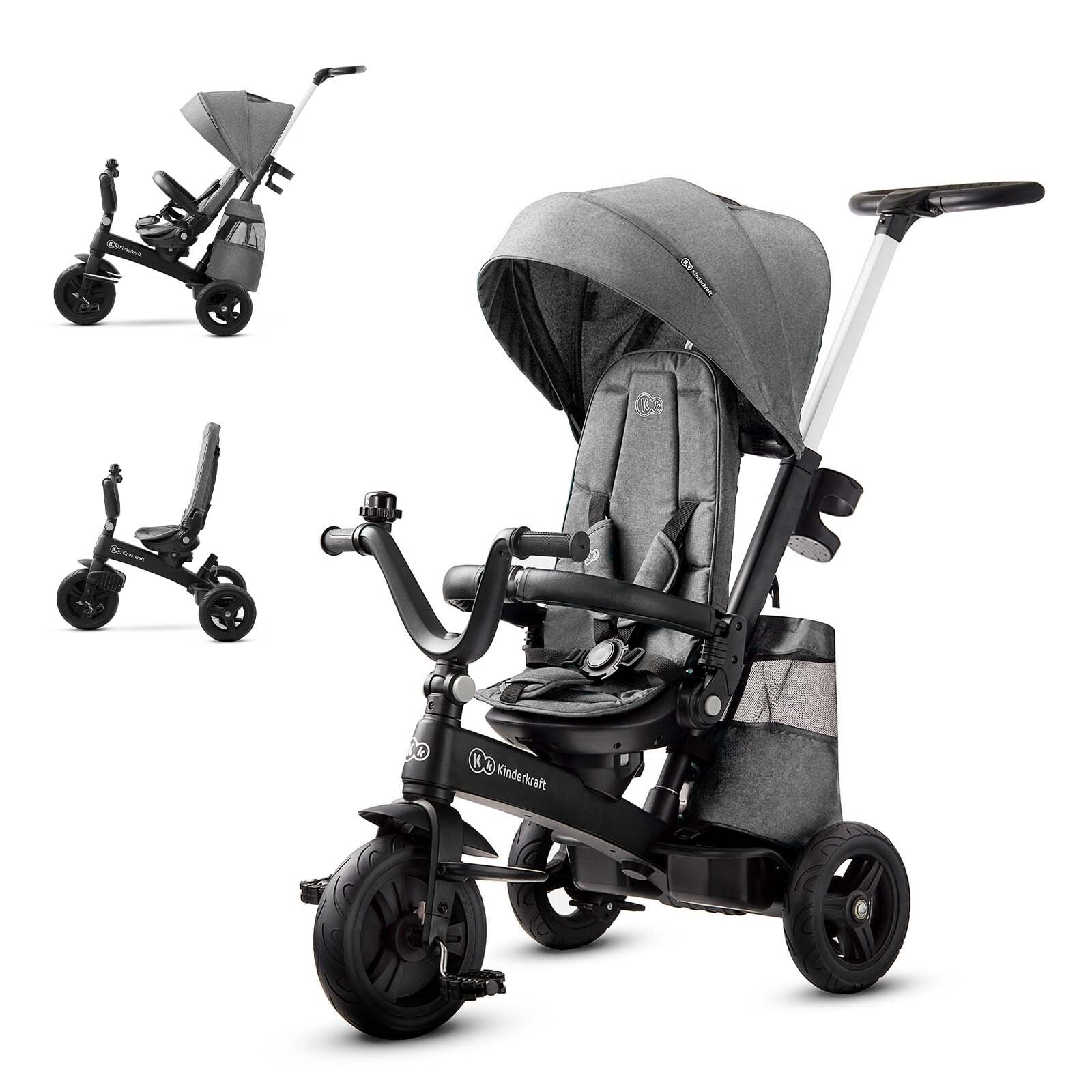 Kinderkraft EASYTWIST 5-in-1 Convertible Toddler Tricycle Baby Trike with 360° Swivel Seat, Parent Push Handle, 9 Months to 5 Years
