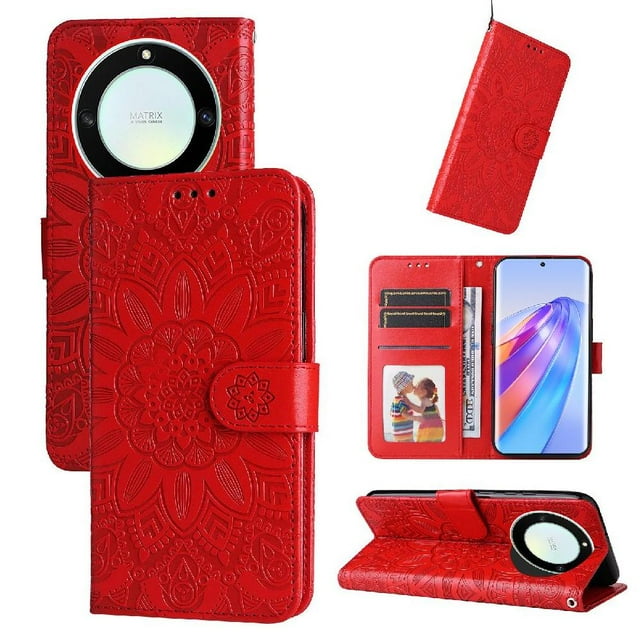 Funda tipo cartera GANGXUN para Honor X40 , diseño girasol, cuero PU, soporte, cierre magnético, tarjetero