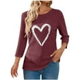 thumbnail image 2 of Zylanna Women's Pullover Sweaters, Ribbed Knit Crew Neck Heart Print 3/4 Sleeve Loose Tops for Women Wine, 2 of 7