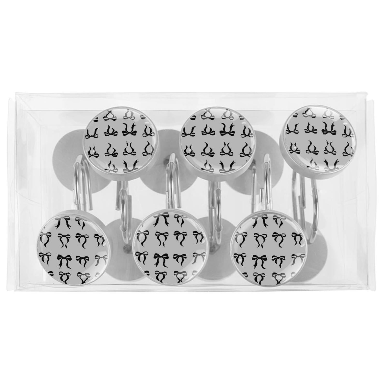 HemaKayy 12 Pcs Shower Curtain Hooks Bathroom Decorative Accessories Black Satin Bow Tie