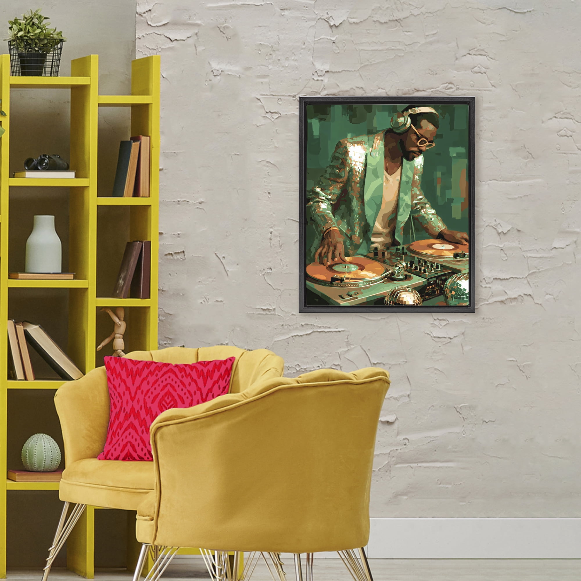 Stupell Industries Green Disco DJ Music Black Framed Floater Canvas Wall Art, design by Franklyn Gregory