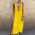 thumbnail image 1 of JUNWELL Robes d'Été Ajustées pour Femmes Amples Bohèmes à Broderie Florale Robe Soleil Décontractée Sans Manches en Lin Longue Robe Maxi Robe Femme, 1 of 7