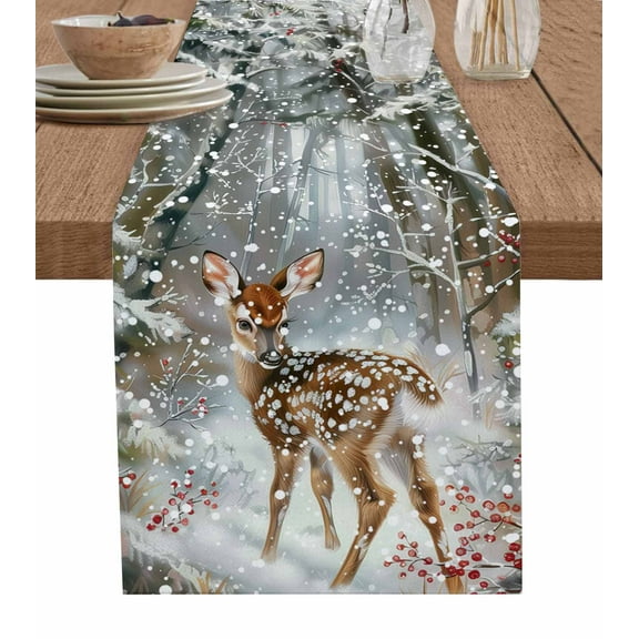 Ldtrchee Christmas Elk Table Runner 72 Inches, Snowflakes Vintage Forest Deer Snow Bed Runner Dresser Scarves Tabletop for Indoor Outdoor Parties/Ceremony/Banquet, 14" x 72"
