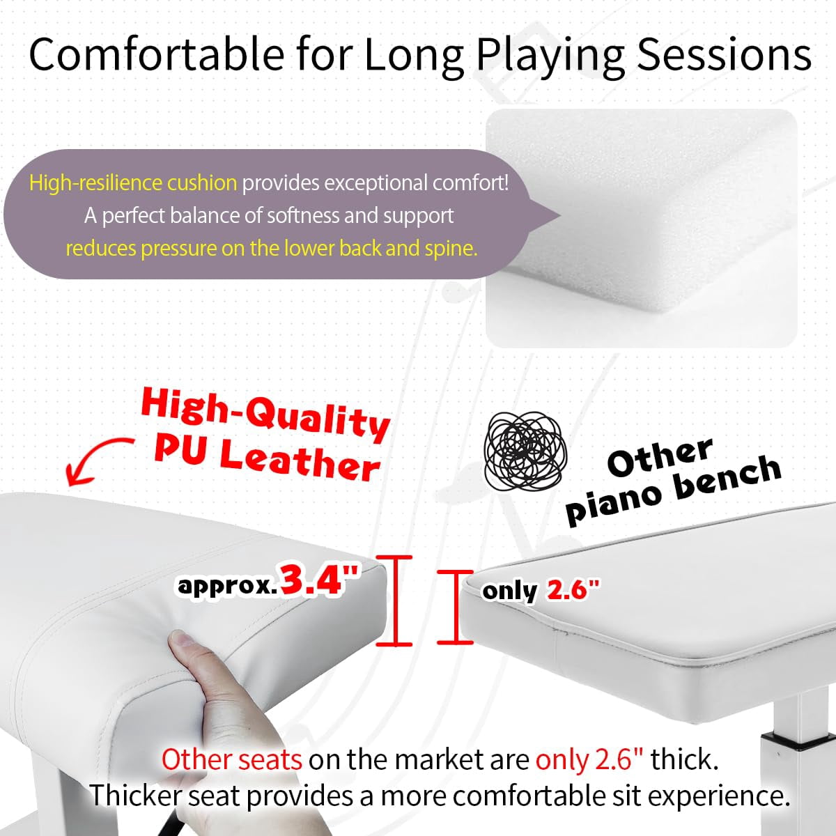 Height Adjustable Piano Bench 19.3" X 12.2" Seat Hydraulic Lifting Keyboard Pu Leather Chair Heavy Duty Stool With High-density Sponge Alloy Base (black  Smooth)
