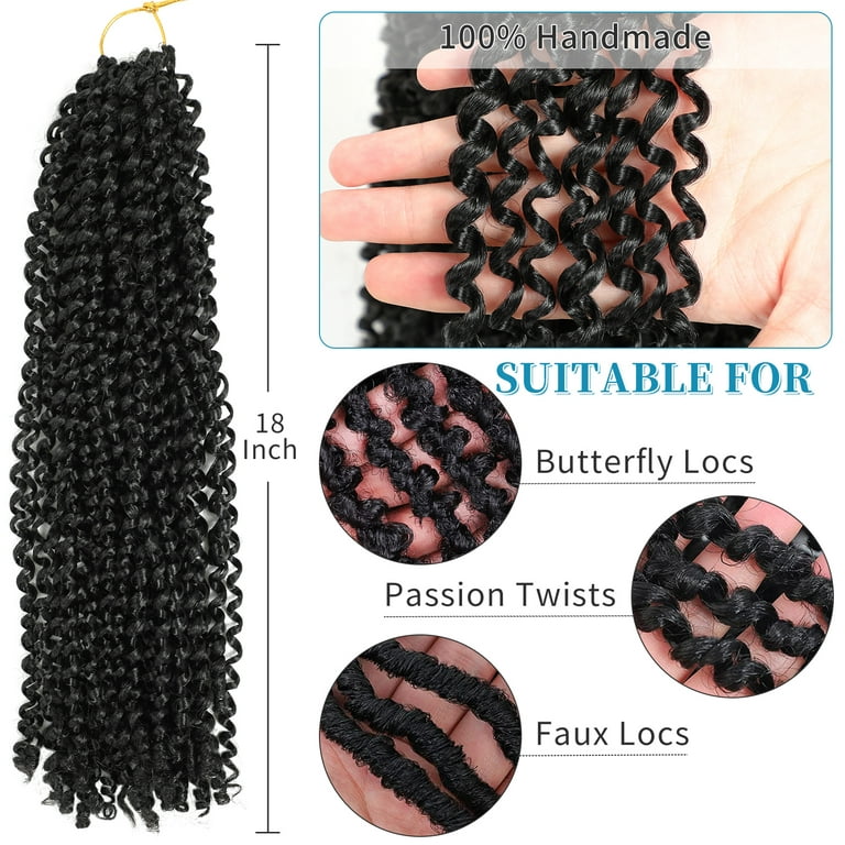 Passion Twist Hair 18 Inch 6 Packs Water Wave Crochet Hair Passion Twists  Braiding Hair Spring Twist Hair Crochet Braids Hair Extension(1B)