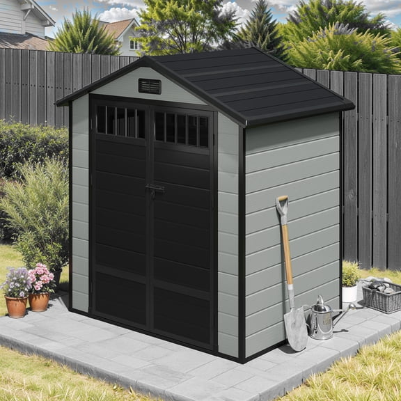 Uforic 6x4.4 FT Outdoor Storage Shed with Floor and Window, Large Storage Shed with Lockable Door, and Vents, Blue Gray