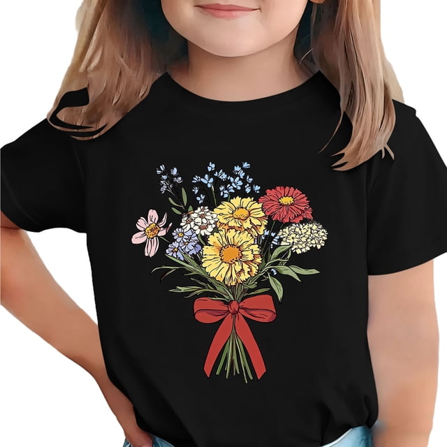 Zpanxa T-Shirts d'Été pour Filles Imprimé de la Fête de l'Indépendance Col Rond Manches Courtes Haut Polyester Spandex 10-11 Ans