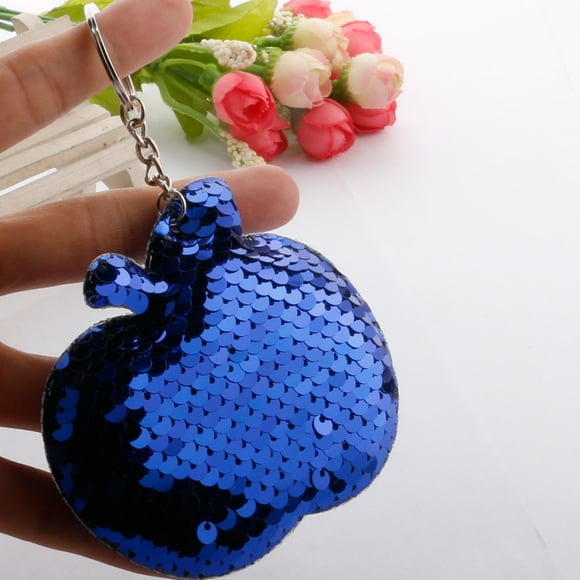 Keychain Pendant for Woman Girl Sequin Keychain Shiny Star Car keychain Jewelry,Apple Sky Blue