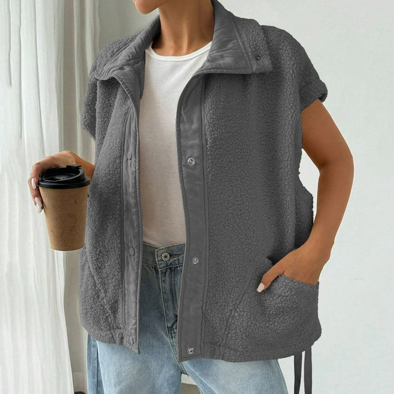 Women's Fuzzy Fleece Vest Warm Button Down Sherpa Vest Jacket