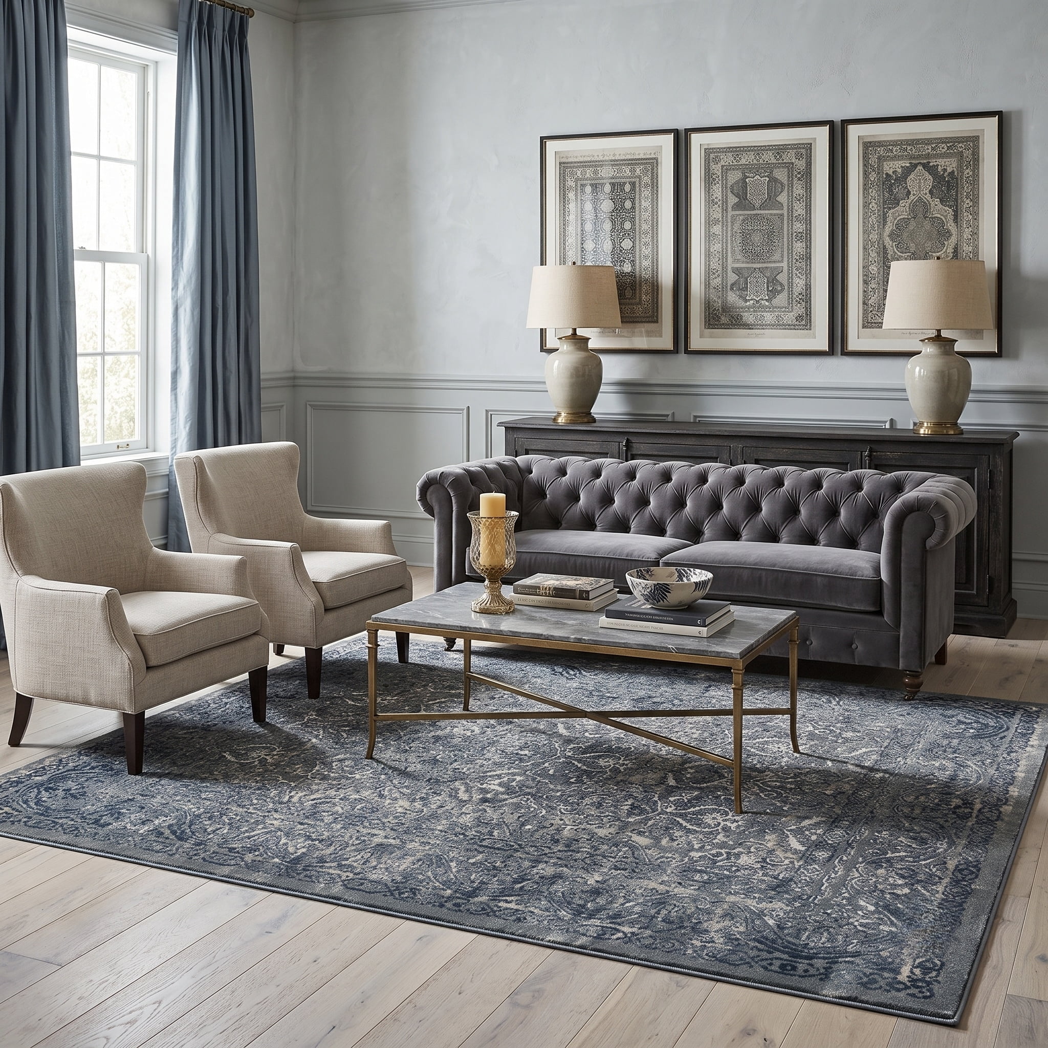 Lr Home Neutral Distressed Accent Rug, Blue / Gray, 1'10" x 3'