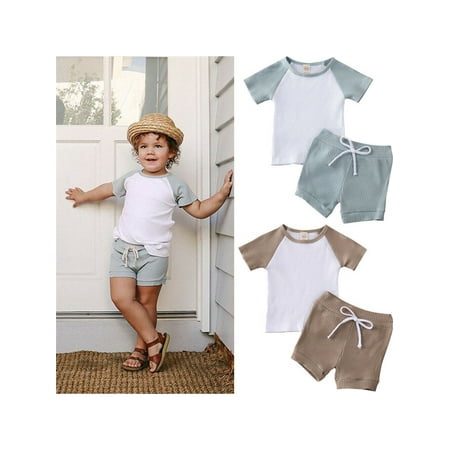 

Ma&Baby 2pcs Toddler Kids Baby Shorts Set Short Sleeve Ribbed T-shirt Tops Striped Bowknot Shorts Outfits