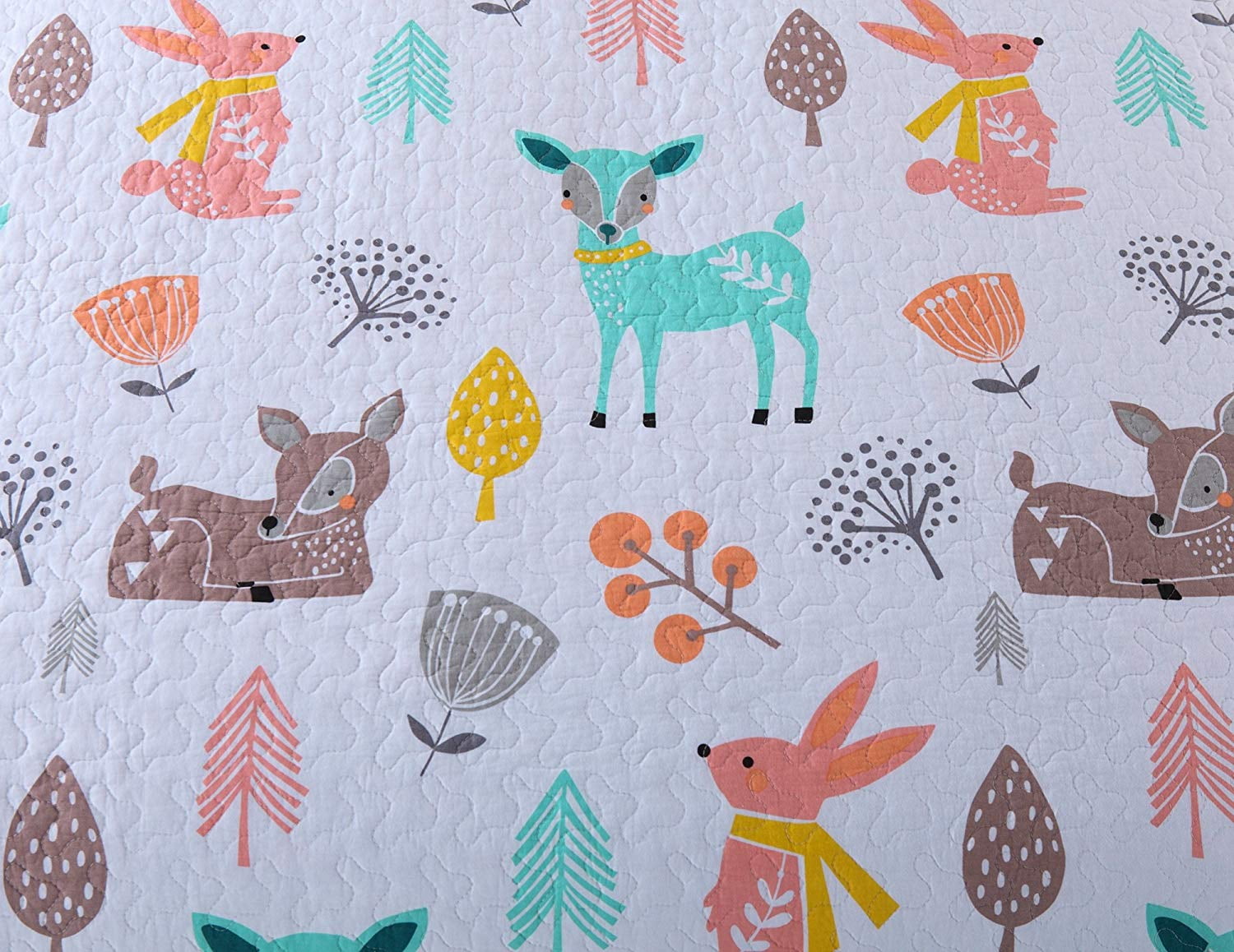 100% Cotton 2 Piece Kids Quilt Bedspread Comforter Set Throw Blanket for Teens Boys Girls Kids Beds Bedding Coverlet Teal Blue Forest Deer