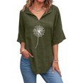 thumbnail image 2 of B91xZ Hauts pour Femmes Manches Courtes Décontractées Col en V Printemps Blouses de Plage Amples, Vert Armée TTG, 2 of 5