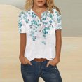 thumbnail image 3 of Moda mujer Casual cuello redondo botón manga corta estampado suelto pulóver blusa camisa Tops Fridja  ghk444, 3 of 5