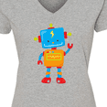 thumbnail image 4 of Inktastic Cute Robot, Waving Robot, Colorful Robot Women's V-Neck T-Shirt, 4 of 5