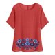 thumbnail image 1 of Camiseta de Mujer Camiseta de Manga Corta Impresión Casual Raglan Suelto de Lino Top Blusas, Cuello de la Tripulación, 1 of 5