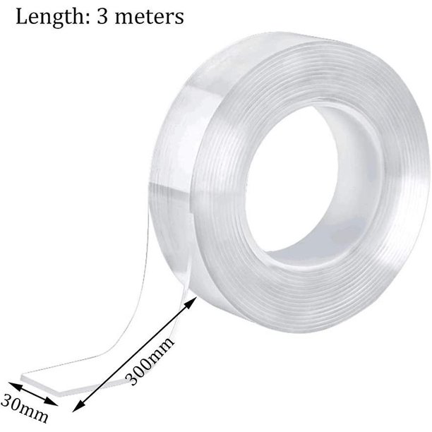 Cinta adhesiva nano reutilizable de 3 m, cinta transparente de doble cara, cinta adhesiva de gel fuerte lavable Cinta adhesiva antideslizante de gel para pared, cocina, alfombra, fijación de fotos LingWen 8390606746948