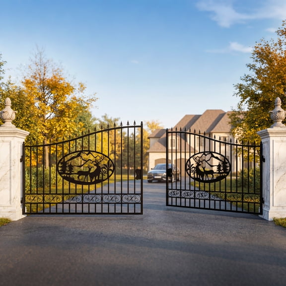 Chery Industrial 20x8 ft Steel Dual Swing Driveway Gate with Deer Pattern
