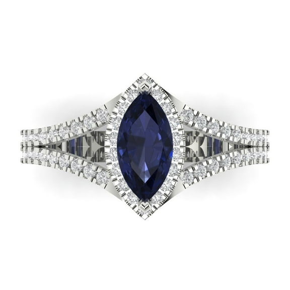 Halo Engagement Ring for Women - 1.2ct Simulated Blue Sapphire in 18K White Gold Promise Ring