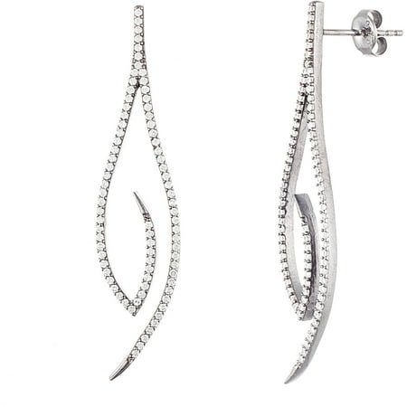 Lesa Michele Black Onyx Dangling Cubic Zirconia Sterling Silver Loop Earrings