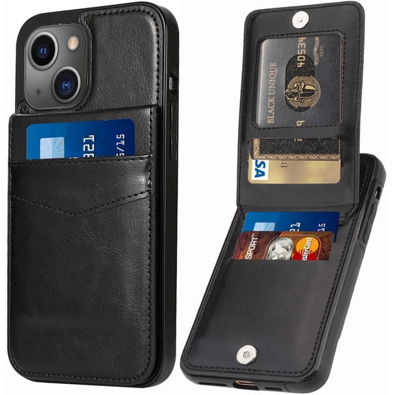 Entronix Wallet Case Compatible with iPhone 15, Card Holder Flip Cover, Black
