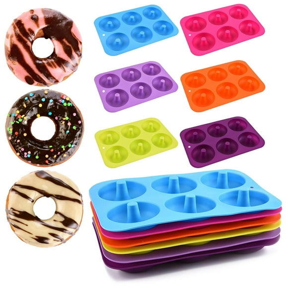 Clearance 6-Cavity Non-Stick Silicone Donut Baking Pan with Easy Release and Dishwasher Safe, Brightly Colored