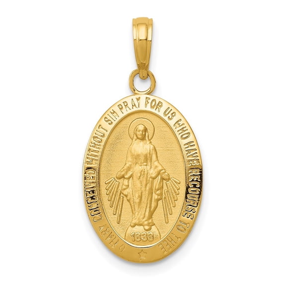 Diamond2Deal 14K Yellow Gold Miraculous Medal Pendant for Women (L- 1.03 in, W- 0.52 in)