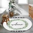 thumbnail image 4 of Round Rug 4ft Area Rug, Spring Watercolor Leaves Welcome Text Area Rugs for Living Room Bedroom, Black White Buffalo Floor Mat Non-Slip Non-Shedding Carpet Indoor Accent Rugs, 4 of 9