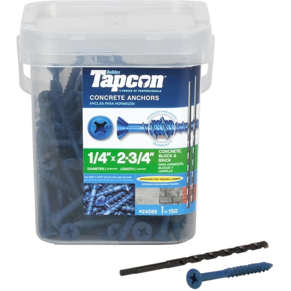 Tapcon 28585 1/4x2-3/4 Blue Star Drive - Anclajes de concreto con cabeza de buey 150/caja