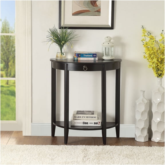 JERFIT Modern Half Moon Console Table with Drawer, Black Sofa Table for Entryway, Hallway, Living Room, Sturdy Engineered Wood Design