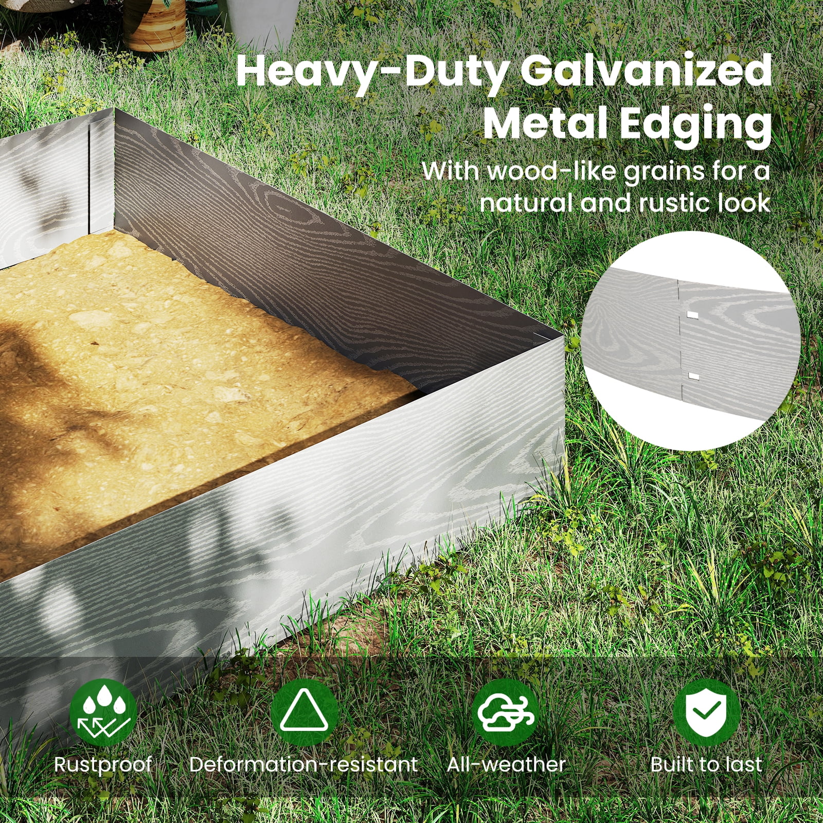 Gymax 6-Pack 20 FT Galvanized Metal Landscape Edging Heavy-Duty Metal Patented Garden Border