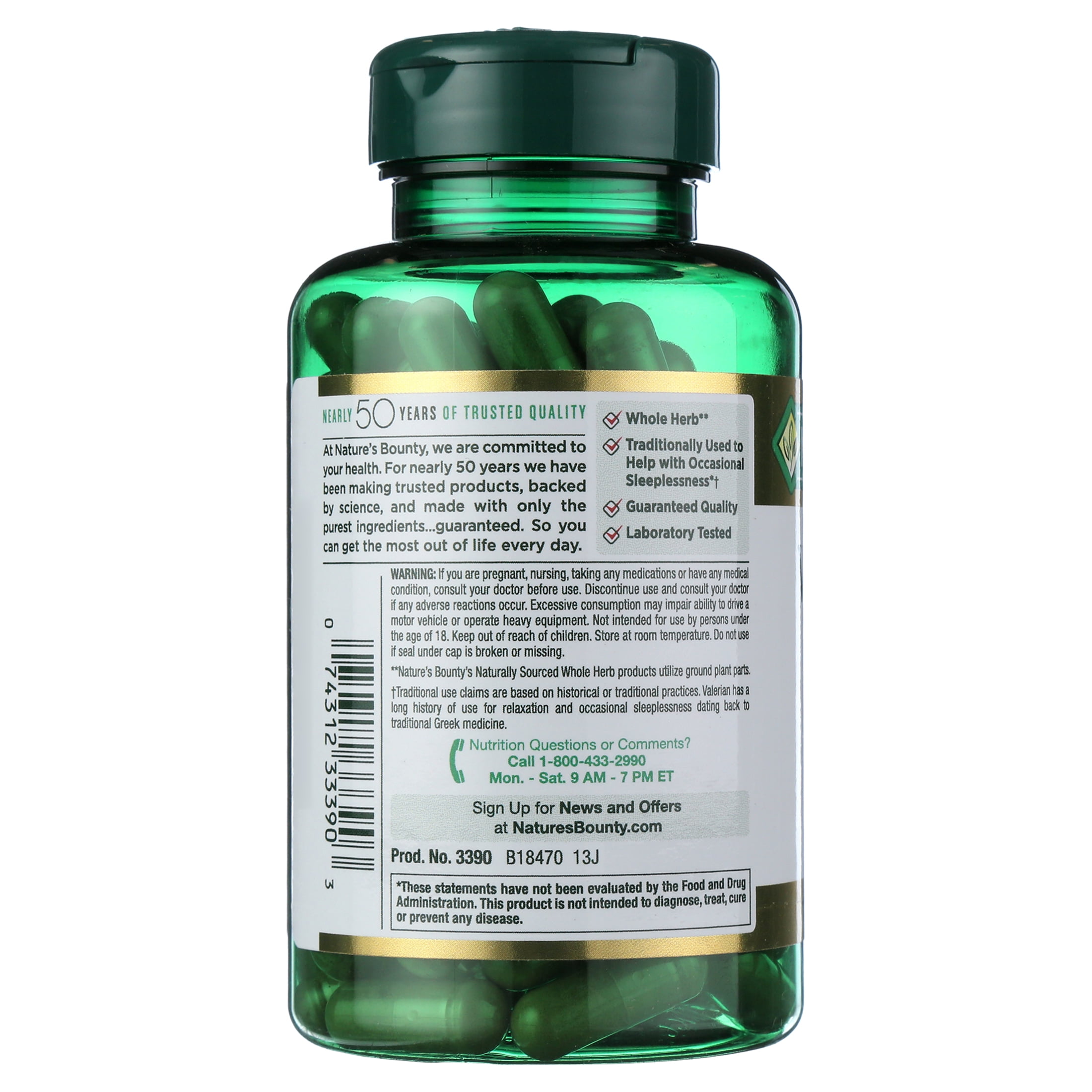 Nature's Bounty Valerian Root Sleep Aid Capsules, 450 Mg, 100 Ct