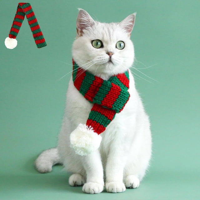 Bufanda de punto a rayas navideña para perro, calentador de cuello de invierno, bandana navideña para mascotas, accesorios para cachorros y gatos, liquidación de Quinlirra