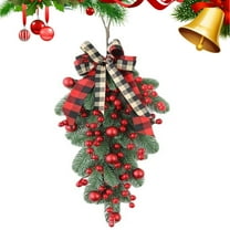 Christmas Teardrop Swags with Light, 23.6inch Artificial Pine Swag with Bowknot, Red Berries and Pinecone, Winter Pine Needles Swag Greenery Cedar Swag for Xmas Table Door Decor