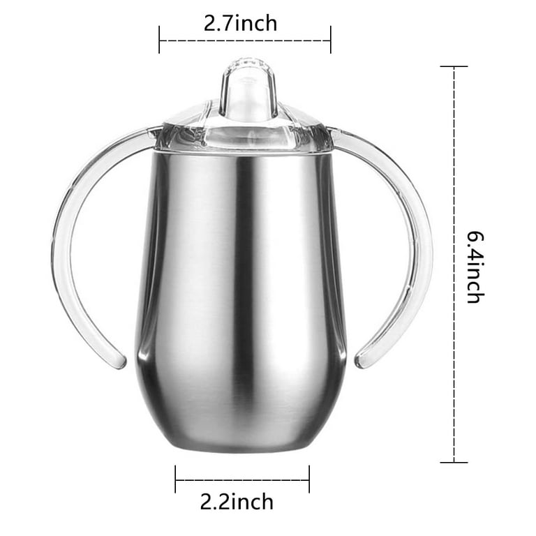 7 Steps - 10 Oz Stainless Steel Baby Children Kids Sippy Cup Tumbler -  Double Wall - Vacuum Insulated - BPA Free - No Leak - No Spill (Silver)