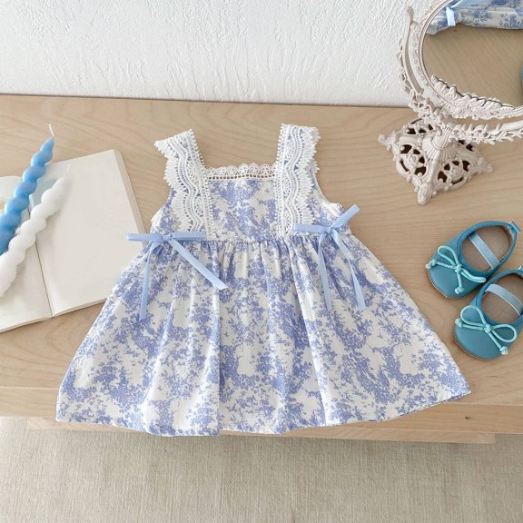 Toddler Girl Dress Sleeveless Lace Comfortable Lightweight Trendy Lace for Summer and Casual Dress Set