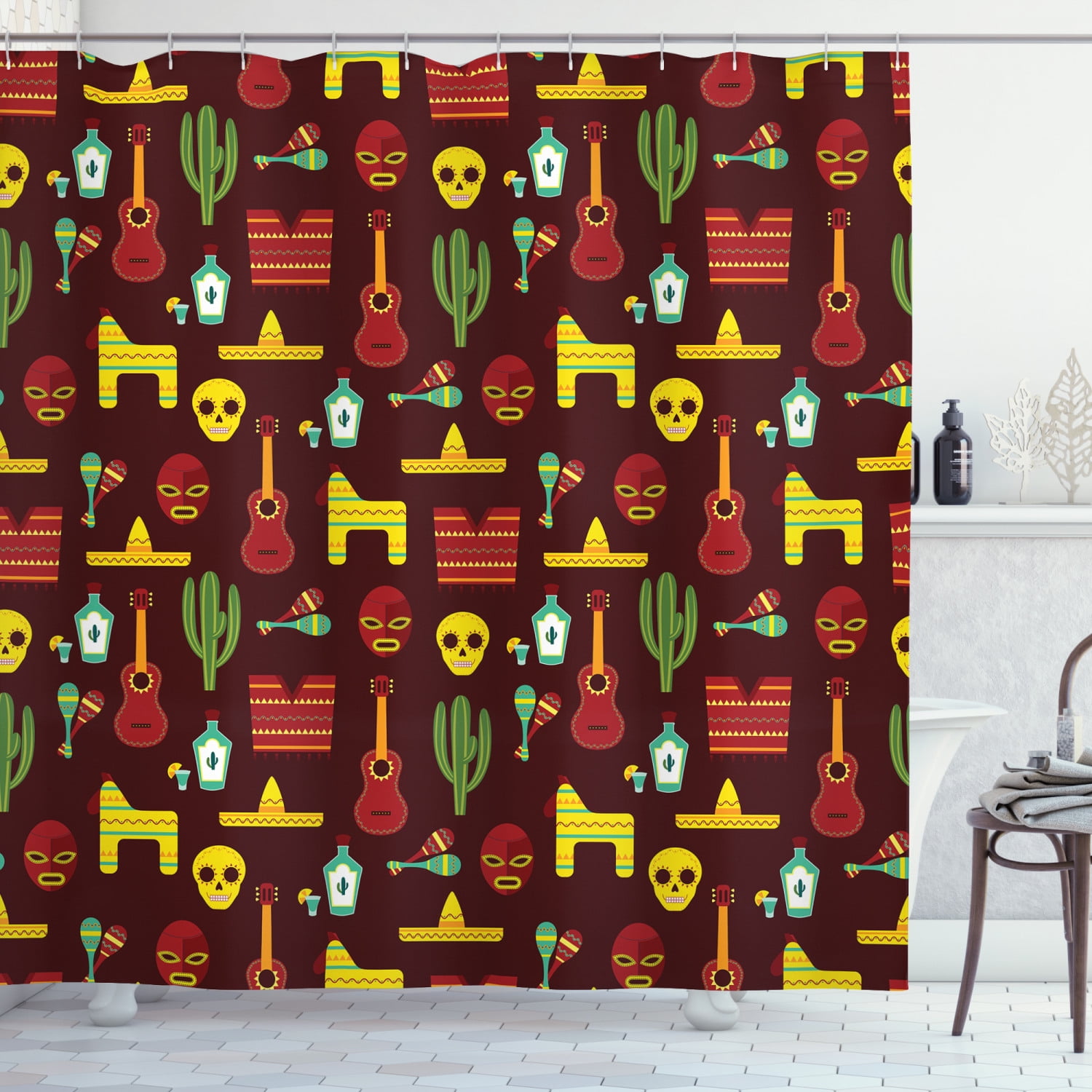 Mexican Shower Curtain, Pattern with Traditional Cultural Elements