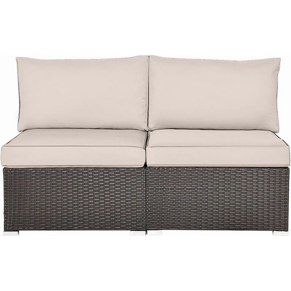 HAPPYGRILL 2PCS Patio Armless Sofa Set Outdoor Rattan Wicker Sectional Sofa Chairs with Cushions for Garden Balcony Patio Poolside