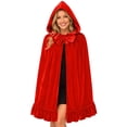 thumbnail image 4 of LEKWK Hooded Cloak for Women Gothic Velvet Cape with Bow Tie Ruffled Hem Elegant Robe Cosplay Halloween Costume for Christmas Party, 4 of 9
