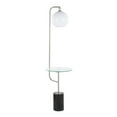 thumbnail image 1 of Symbol Contemporary, Glam Floor Lamp with Clear Glass Side Table, Nickel Metal Accents, Black Marble Base, and White, 1 of 7