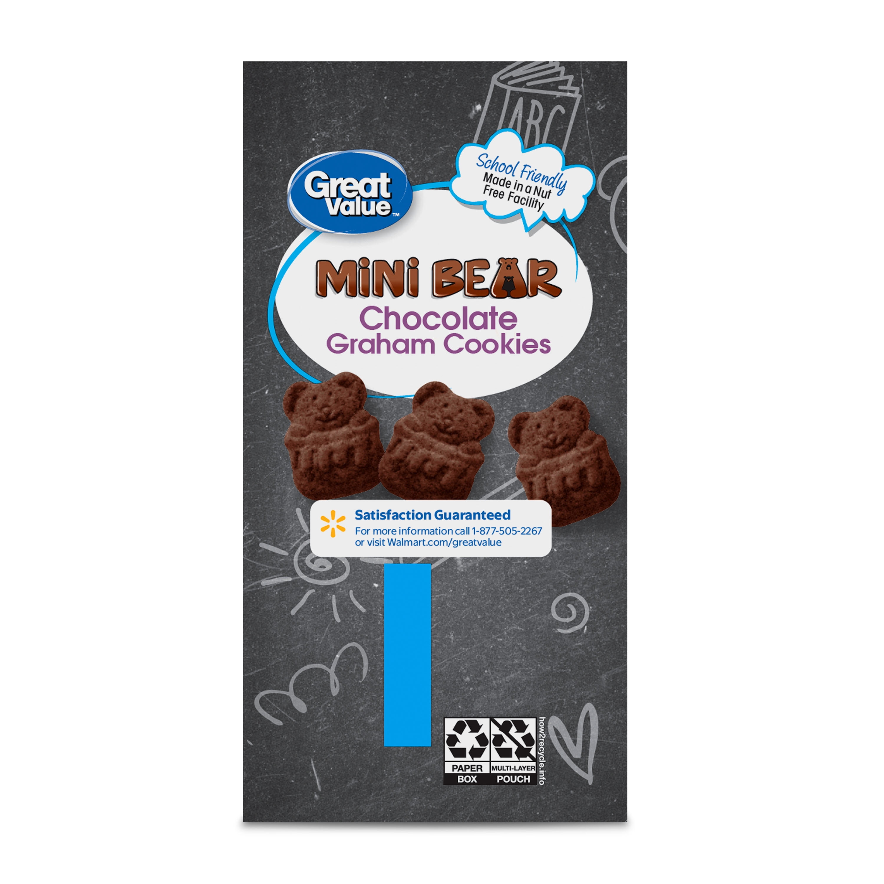 (3 pack) Great Value Mini Bear Chocolate Graham Cookies, 1 oz, 10 Count