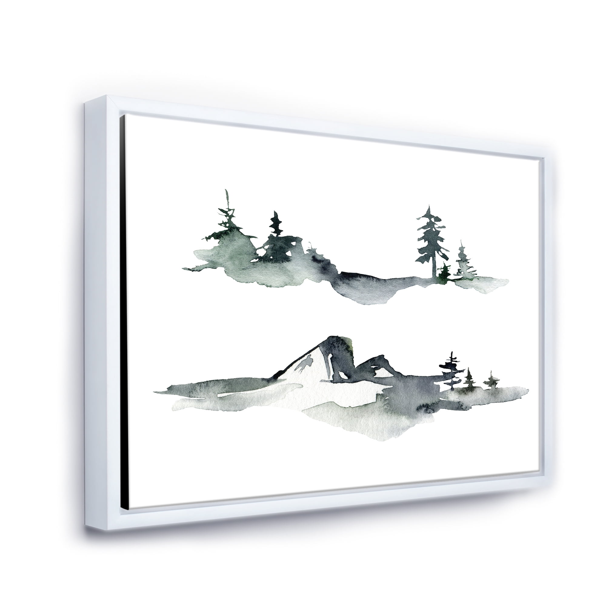 Designart 'Trees With Winter Dark Blue Mountain Landscape I' Modern Framed Canvas Wall Art Print