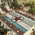thumbnail image 2 of Outdoor Rug 5x8 ft Farmhouse Waterproof Outdoor Patio Rug Mat Non Slip Outside Area Rugs Carpet for RV,Camping,Porch,Deck,Pool,Balconybackyard,Wood Texture Barn Star Brown Turquoise, 2 of 9