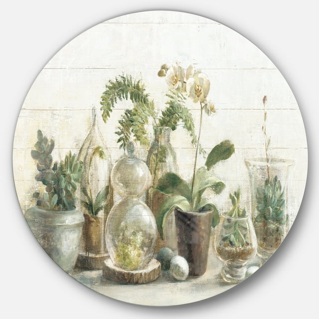 Designart « Orchidées de Serre » Art Mural Rond en Métal Style Ferme - Disque de 36