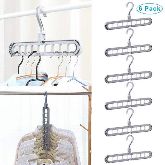 Hangers Closet Space Saving Clothes Hanger Organizer Pack of 6 Plastic Suit Hangers 360 Degree Swivel,Gray